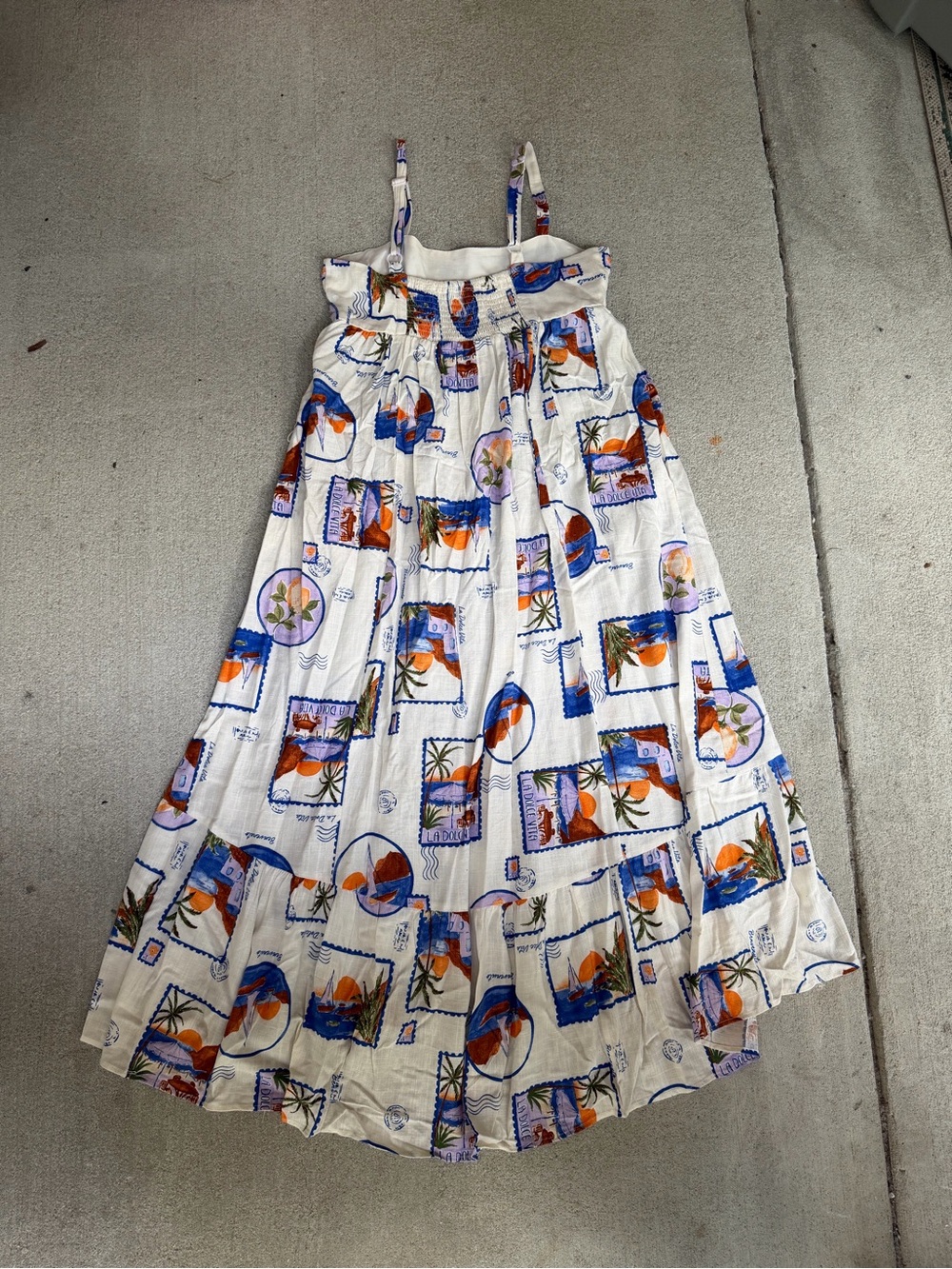 Paper Heart La Dolce Vita Postcard Maxi Dress M Linen Blend Italian Summer Boho - Picture 4 of 8
